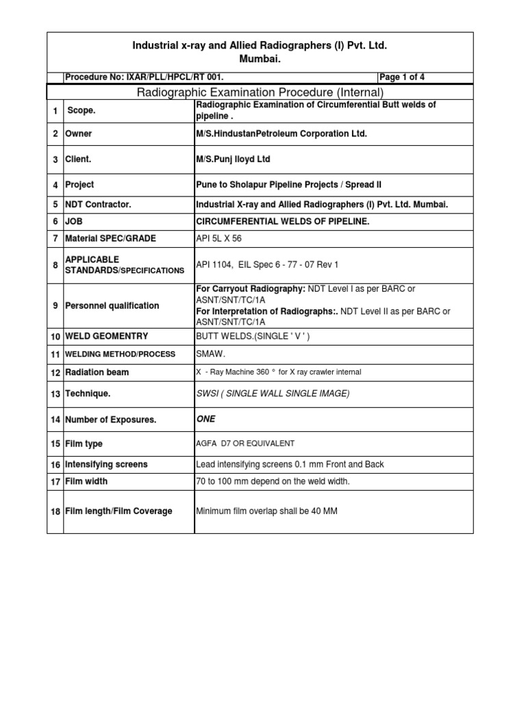 Internal RT Procedure Spread II | Download Free PDF | Nondestructive ...