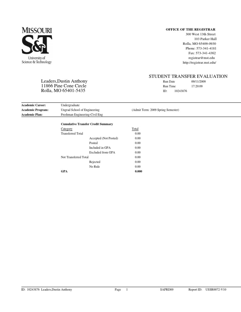 Student Transfer Evaluation Report | PDF | Educational Stages | Inquiry