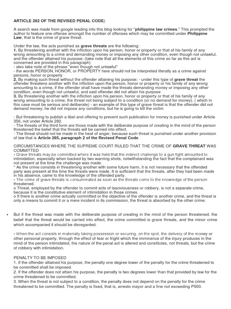 Article 282 of the Revised Penal Code Crimes Crime & Justice