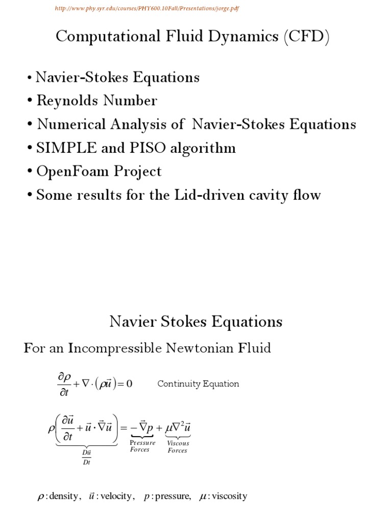 CFD: Navier-Stokes & Algorithms | PDF | Navier–Stokes Equations | Viscosity
