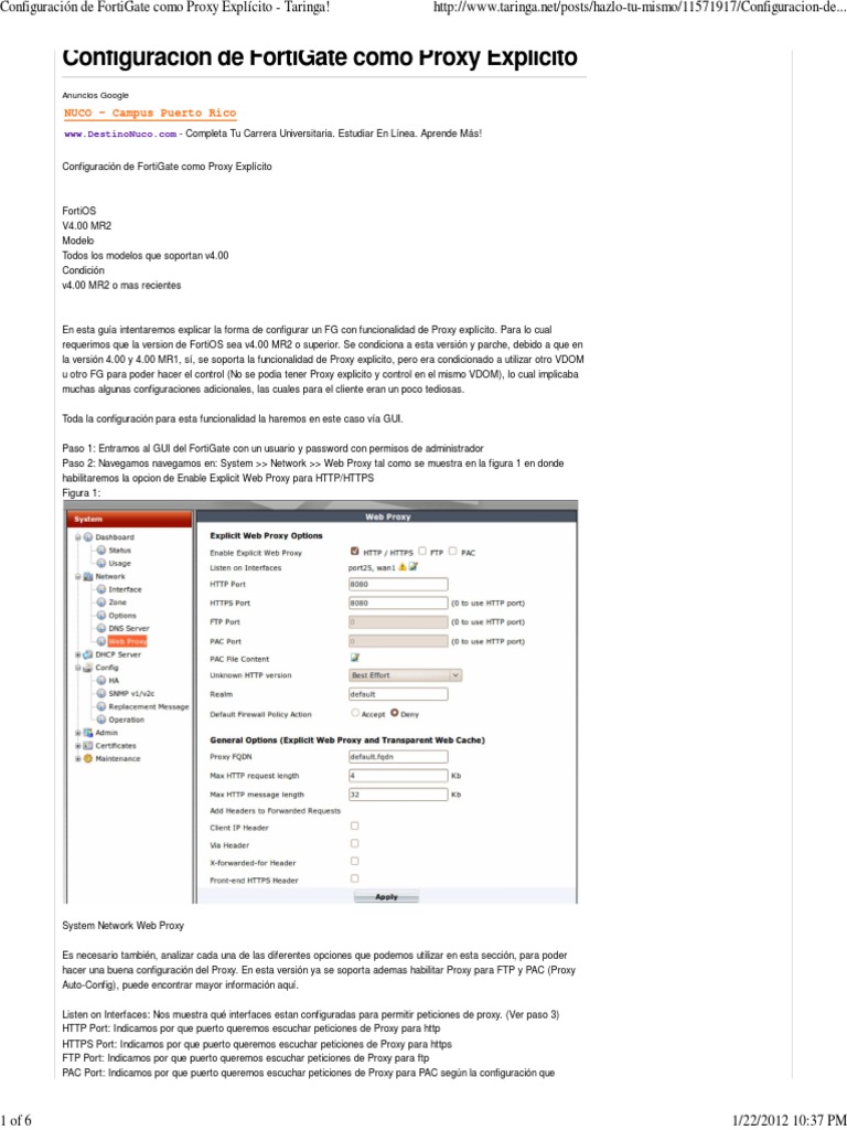 Configuración de FortiGate Como Proxy Explícito | PDF | Servidor proxy ...