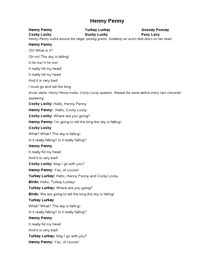 Henny Penny | PDF | Fairies | Traditional Stories for Free Printable Henny Penny Characters