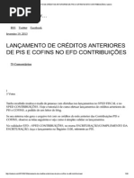 Lançamento de Créditos Anteriores de Pis e Cofins No Efd Contribuições - 2014 - Contabilidade - Patrick de Moraes Vicente - Araruama - RJ - Brasil