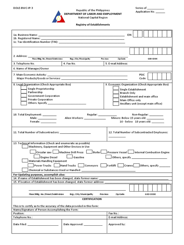 Registry of Establishment (Rule 1020)