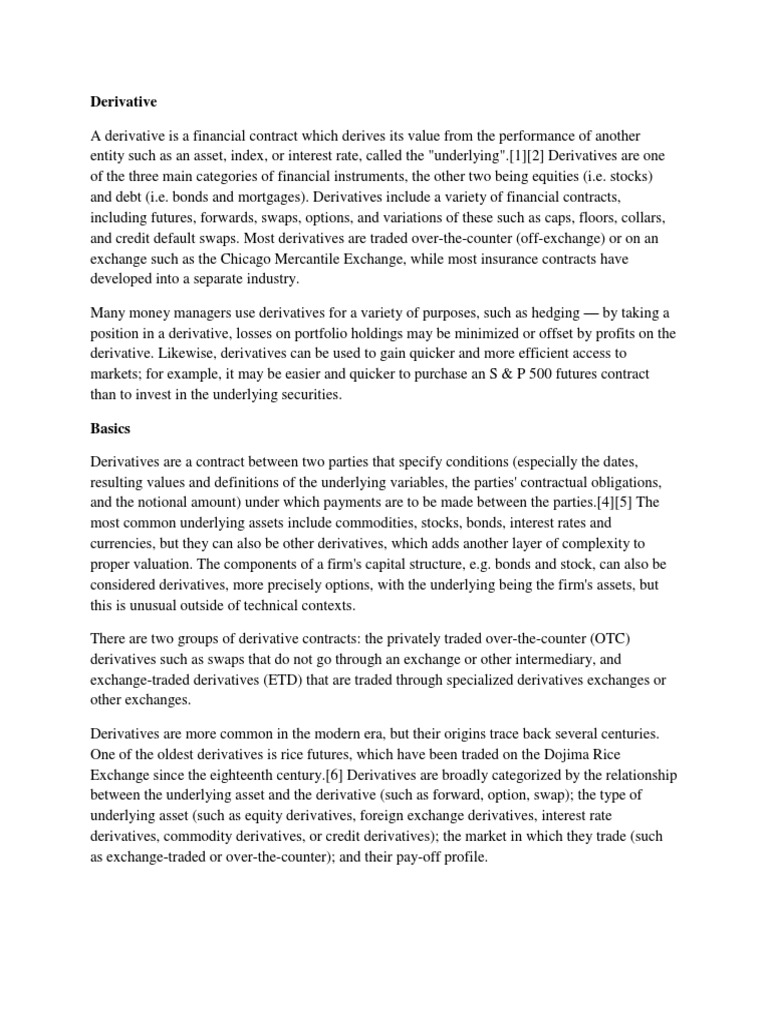 Understanding Derivatives and Their Types | PDF | Derivative (Finance ...