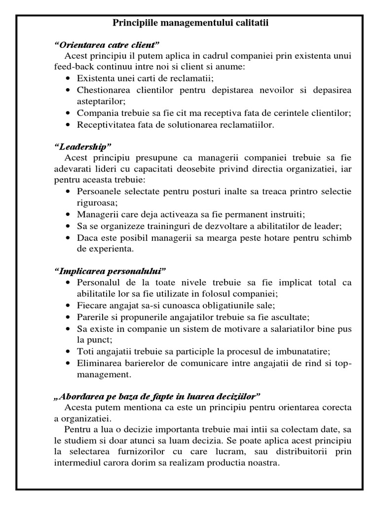 3.principiile Managementului Calitatii | PDF