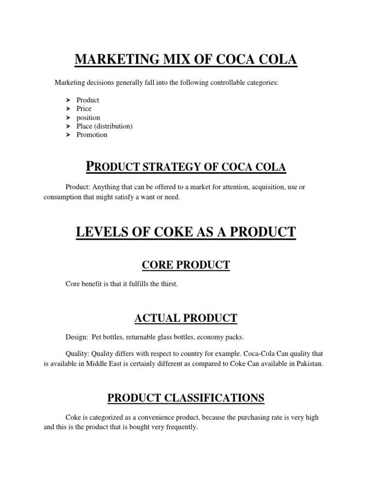Coca-Cola Marketing Mix Overview | PDF | Coca Cola | Brand