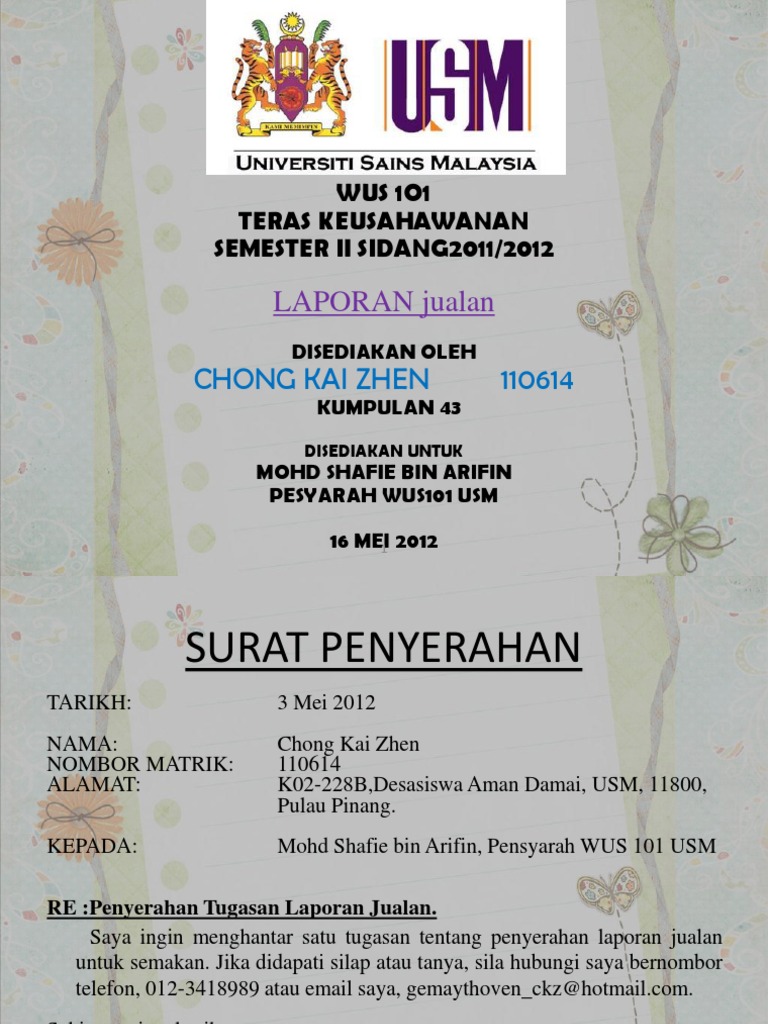 Wus101 Kumpulan 43 2012 Laporan Jualan