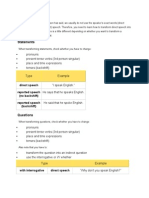 Statements: Direct Speech Reported Speech (No Backshift) Reported Speech (Backshift)