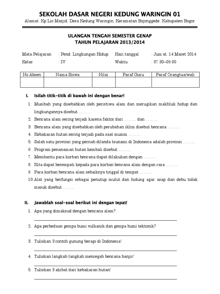Soal Plh Kelas 5 Semester 2 Revisi Sekolah
