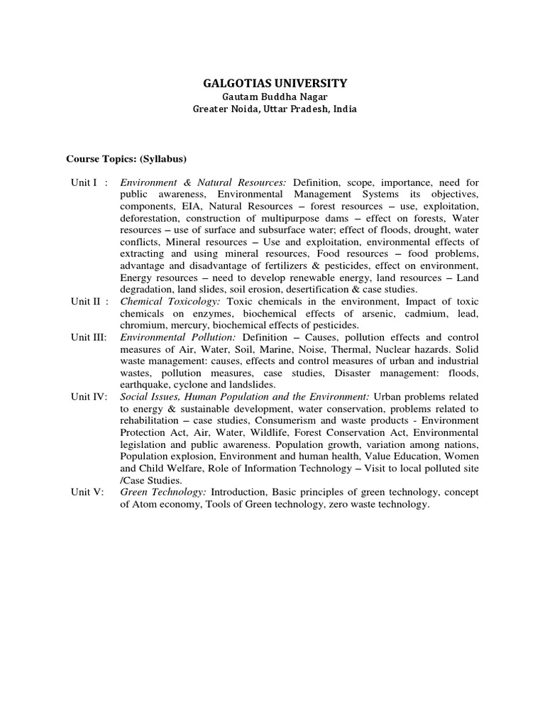 Environmental Studies Syllabus | PDF | Technology & Engineering