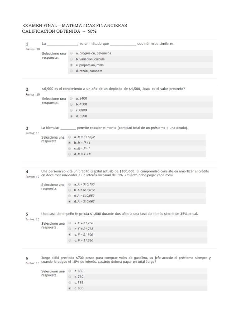 Examen Final Matematicas Financieras | PDF