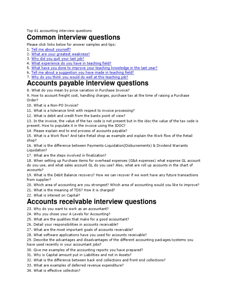 Top 61 Accounting Interview Questions | PDF | Cost Accounting | Bookkeeping