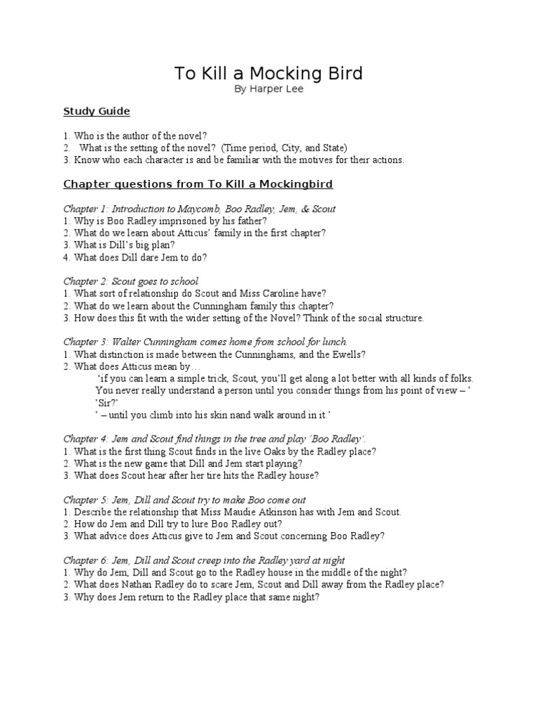 To Kill A Mocking Bird Study Guide | PDF