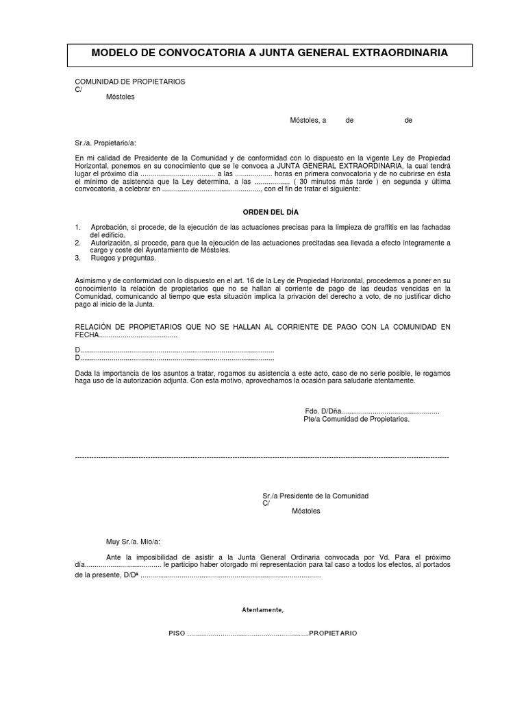 Arriba 92+ Imagen Modelo Convocatoria Junta Extraordinaria De Propietarios Word Mirada Tensa