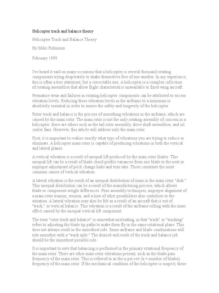 Helicopter Track and Balance Theory PDF Helicopter Rotor Helicopter