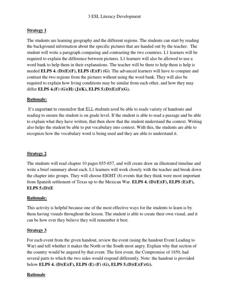 ESL Literacy Strategies for Geography and History | PDF | English As A ...