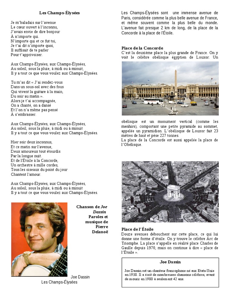 Joe Dassin Lyrics Champs Elysees