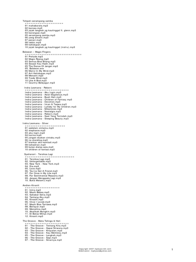 Daftar Lagu Mp3 Jazz Indonesia