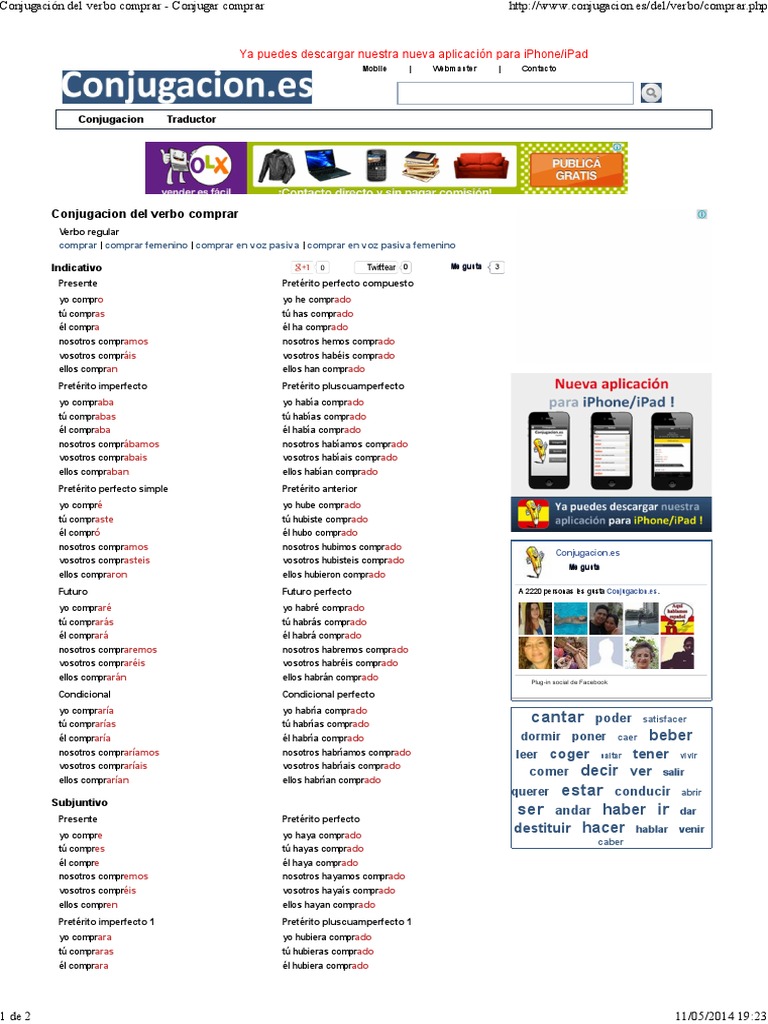 Conjugación del verbo comprar | PDF | Verbo | Relaciones sintácticas