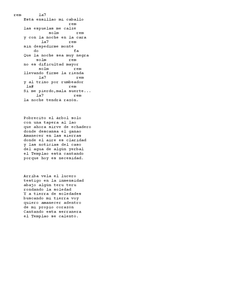 Del Templado Letra Acordes