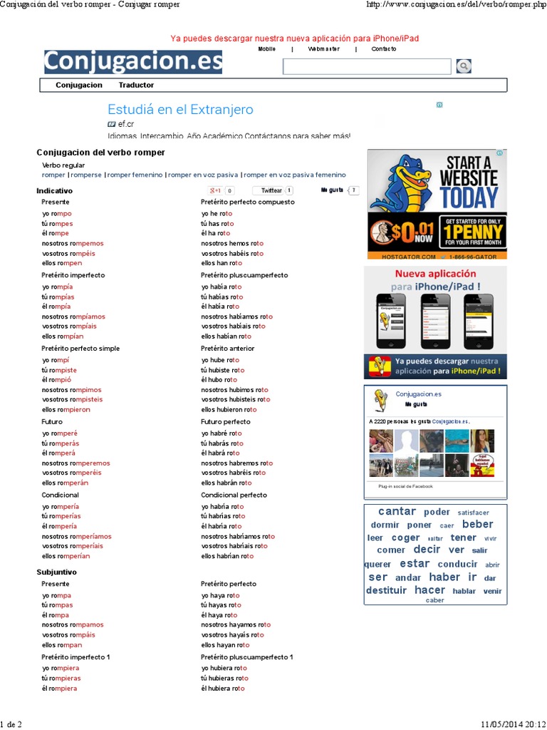 Conjugación Del Verbo Romper Conjugar Romper
