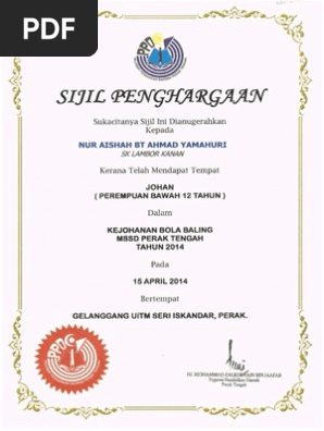 Contoh Sijil Penghargaan