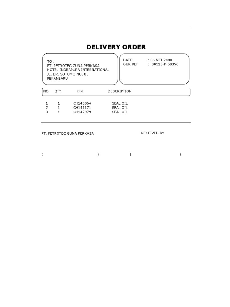 Delivery Orders for PT. Petrotec Guna Perkasa | PDF | Gas Technologies ...