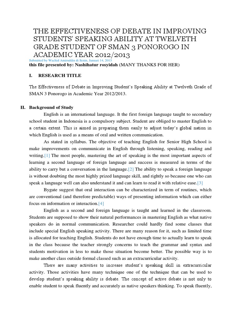 Debate's Impact on Twelfth Graders' Speaking | PDF | Speech ...