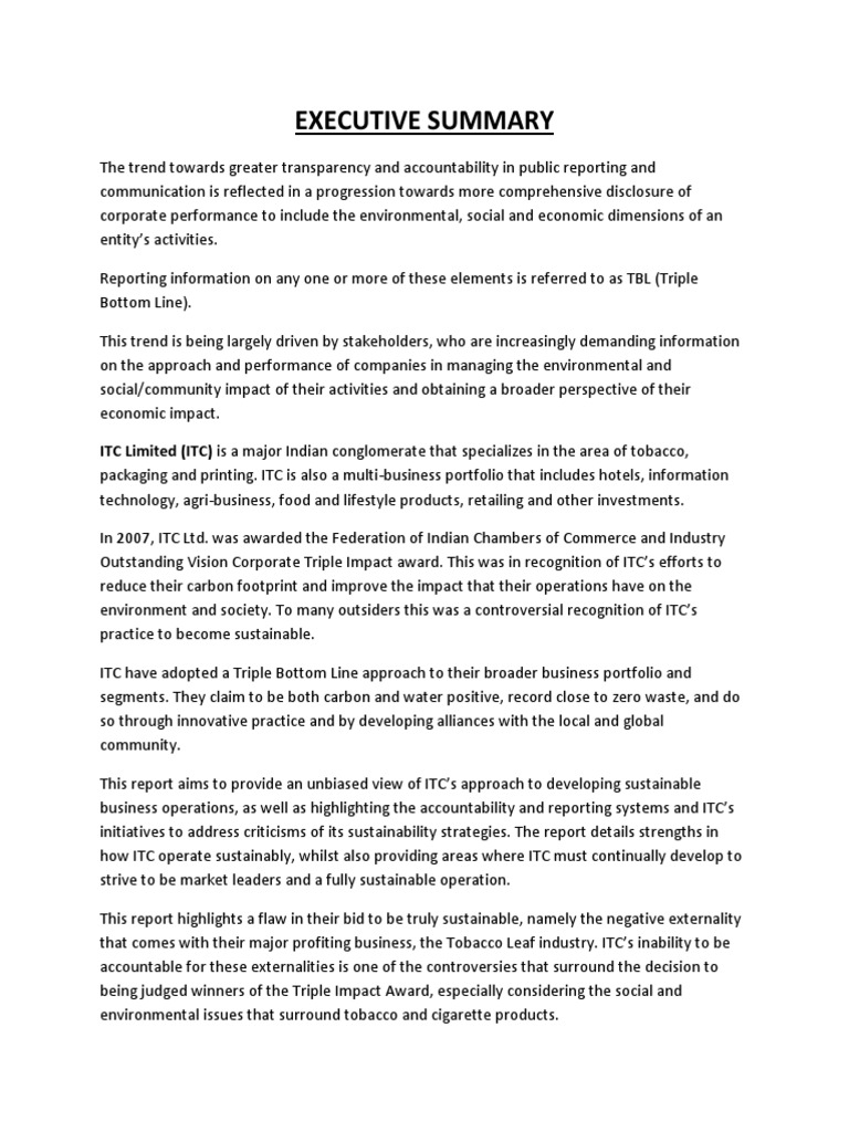 Executive Summary | PDF | Sustainability | Tobacco