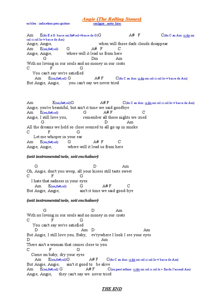 Angie (The Rolling Stones) : (Soit Instrumental/solo, Soit Enchaîner) | PDF