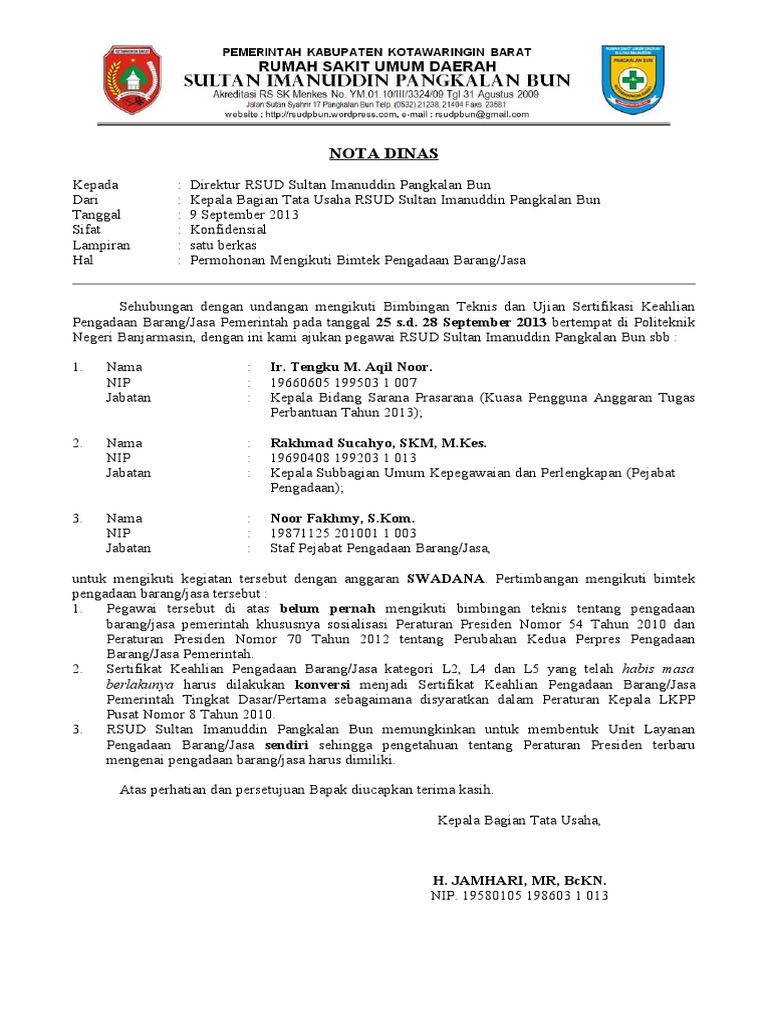Nota Dinas Ikut Bimtek Pengadaan Barang Jasa