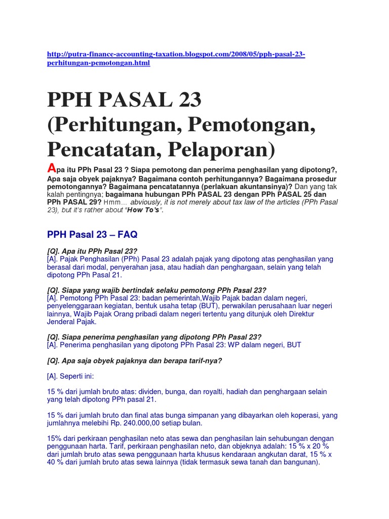 Contoh Soal Pph Pasal 23 Dan Jurnalnya