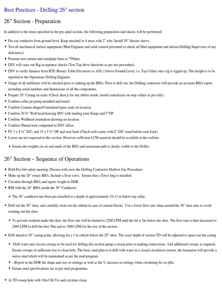 Best Practices Drilling 26 Section Drilling Rig Casing (Borehole
