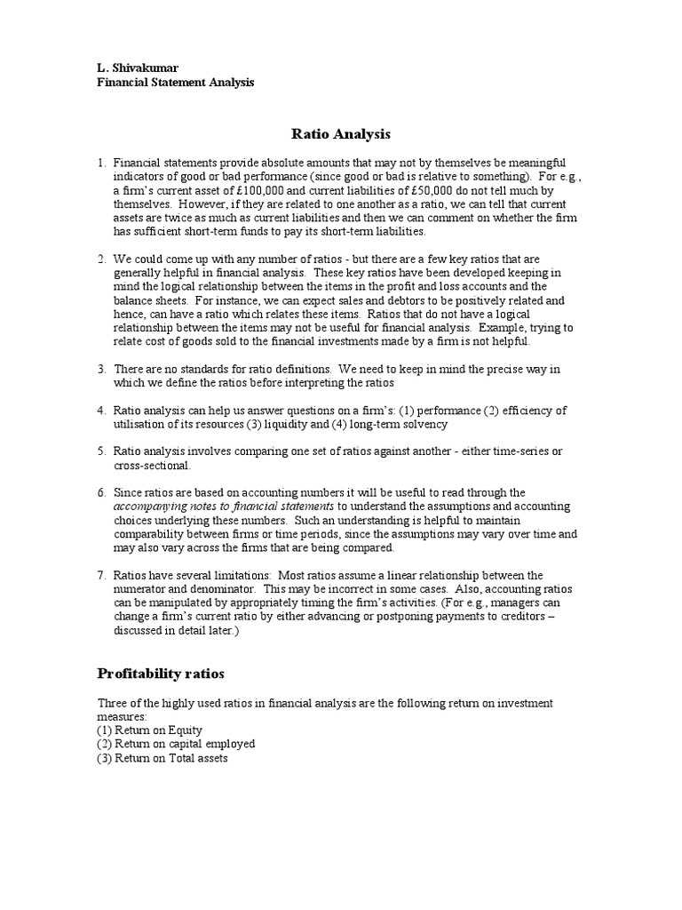 Financial Statement Ratio Analysis Guide | PDF | Capital Structure ...
