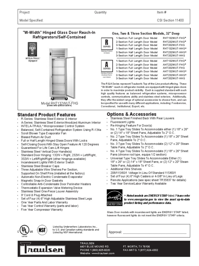 Traulsen RHT-AHT Reach in Refrigerator WUT | PDF | Door | Refrigerator