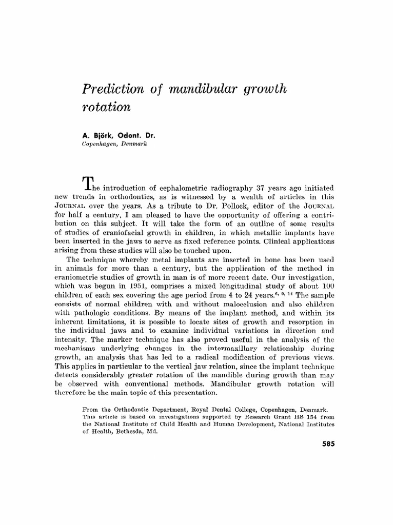 Predicition of Mandibular Growth Rotation. Bjork, A | PDF | Mouth ...