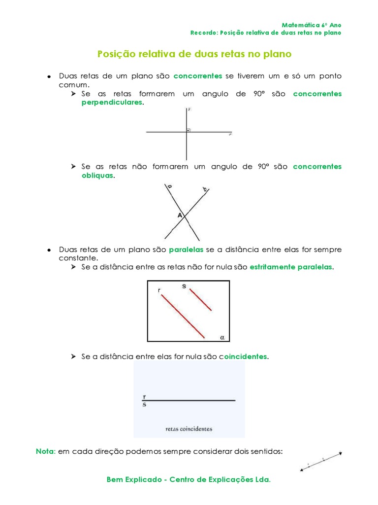 Posição Relativa entre Retas no Plano | PDF | Plano (Geometria) | Geometria