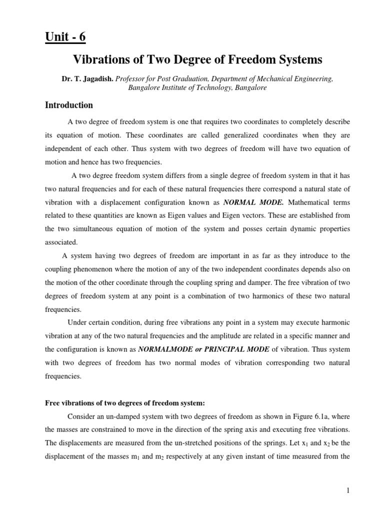 Two Degree of Freedom Vibrations | PDF | Normal Mode | Theoretical Physics