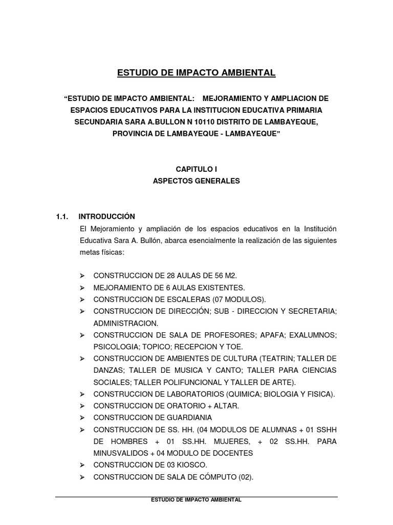 Estudio de Impacto Ambiental - Colegio | PDF | Ciencia y matemáticas