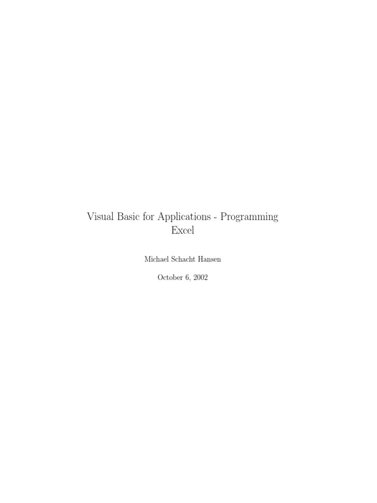 Visual Basic For Applications Programming Excel PDF Microsoft