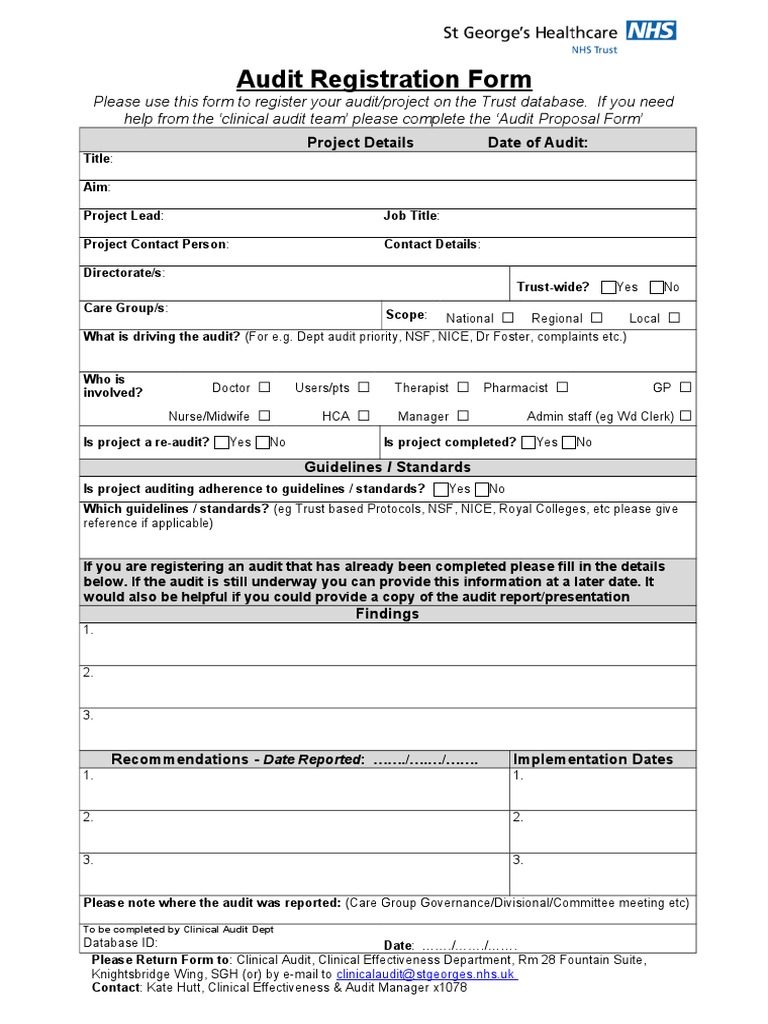 Audit Registration Form: Project Details Date of Audit | PDF