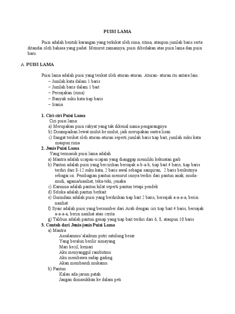 Contoh Soal Dan Pembahasan Puisi Lama Dan Puisi Baru KT