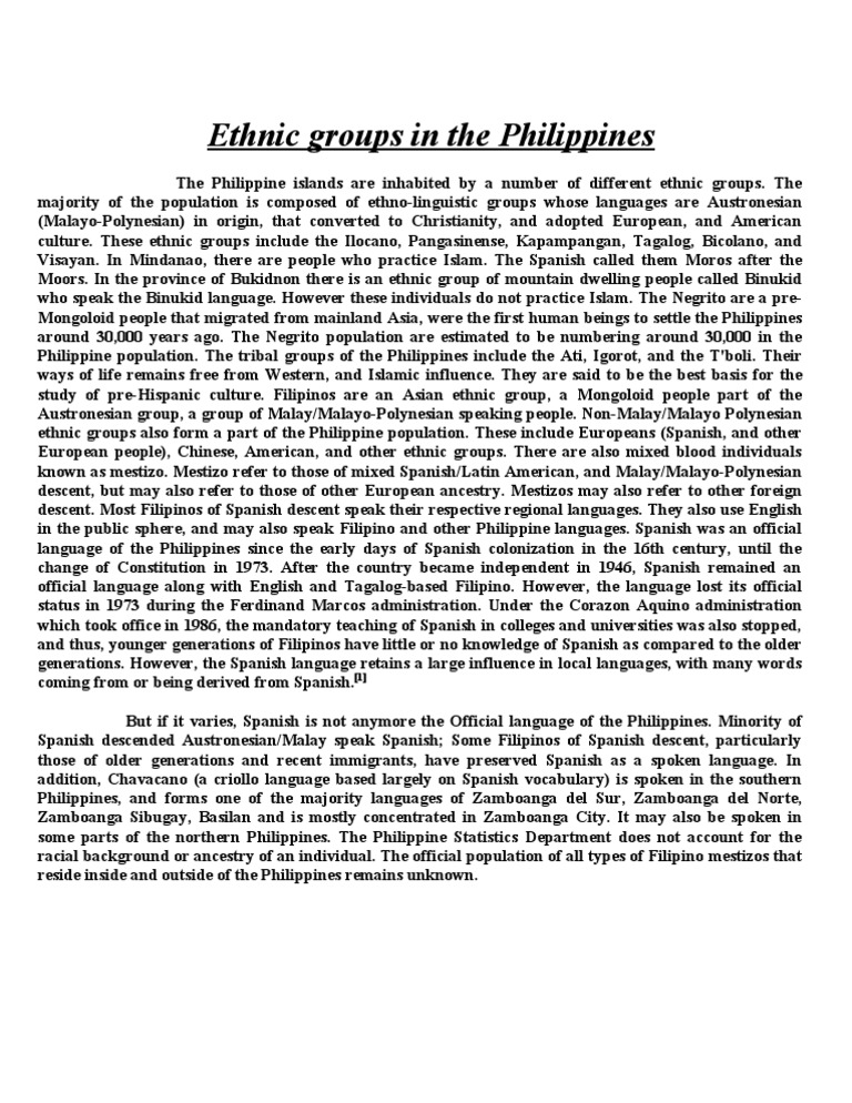 essay about ethnic group in the philippines