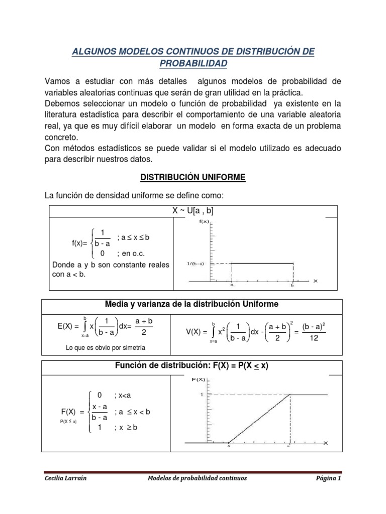 2-2 Modelos de Prob. Continuos | PDF | Distribución de probabilidad ...