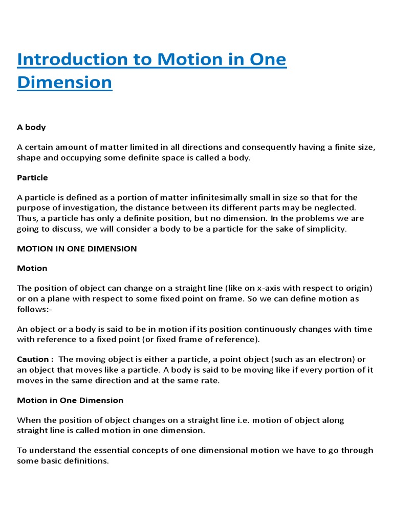 Motion in One Dimension Basics | PDF