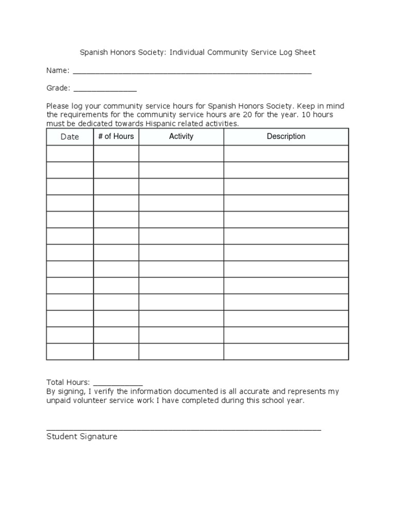 Spanish Honors Society Service Log | PDF | Career & Growth | Finance ...
