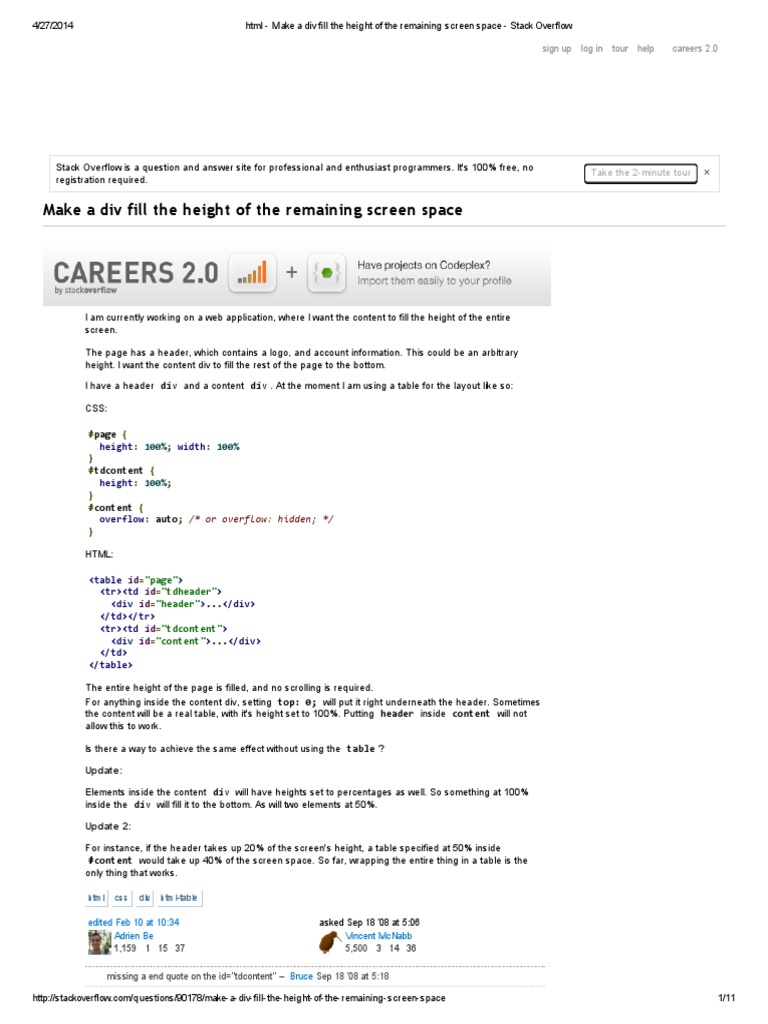 Make A Div Fill The Height of The Remaining Screen Space | PDF | Html ...