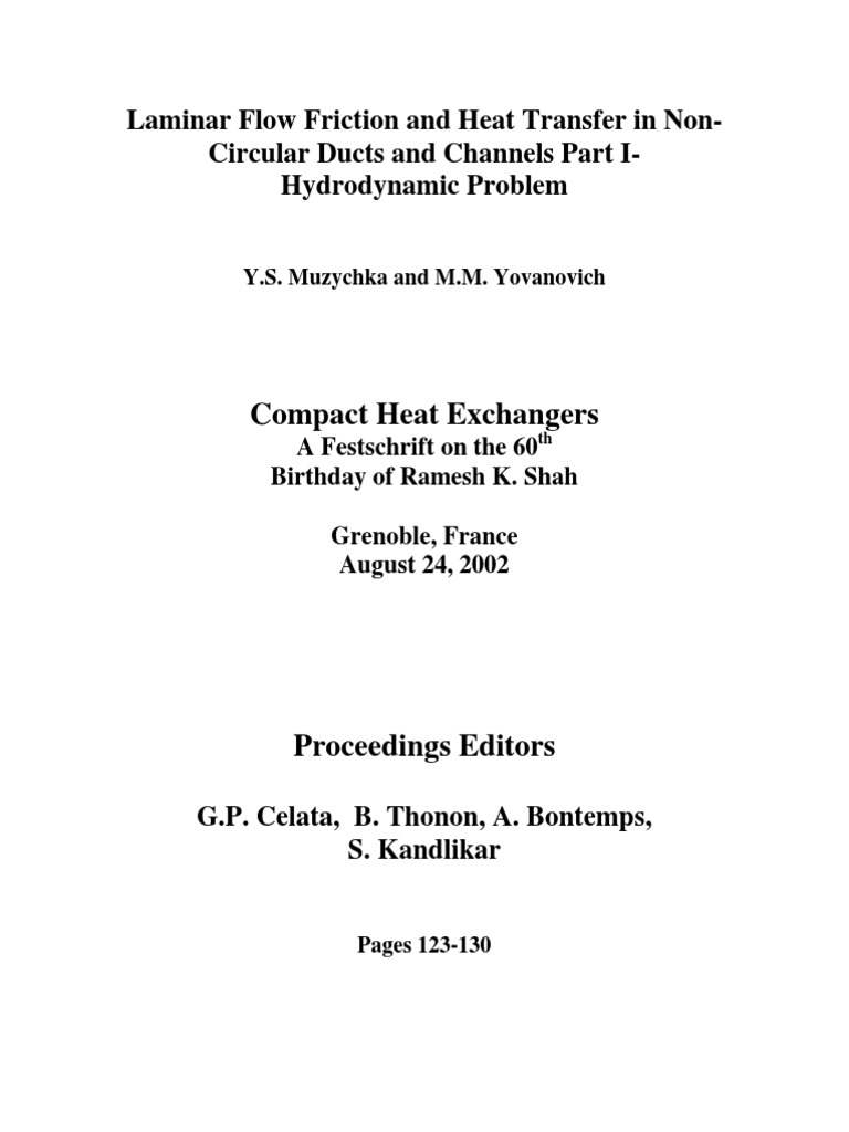 Laminar Flow Friction and Heat Transfer in Non | PDF | Science ...
