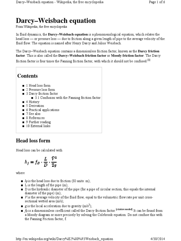 Darcy Weisbach Equation Pdf Civil Engineering Liquids